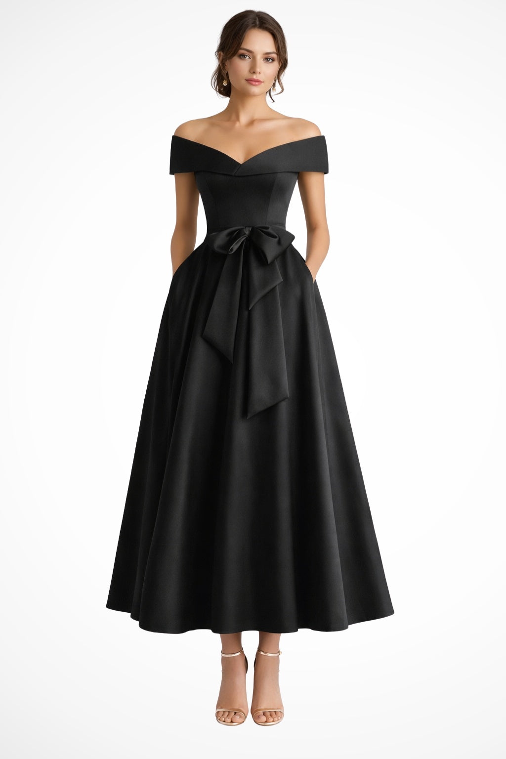 Vestido de Dama de Honor Hombros Descubiertos Mujer Cinturón