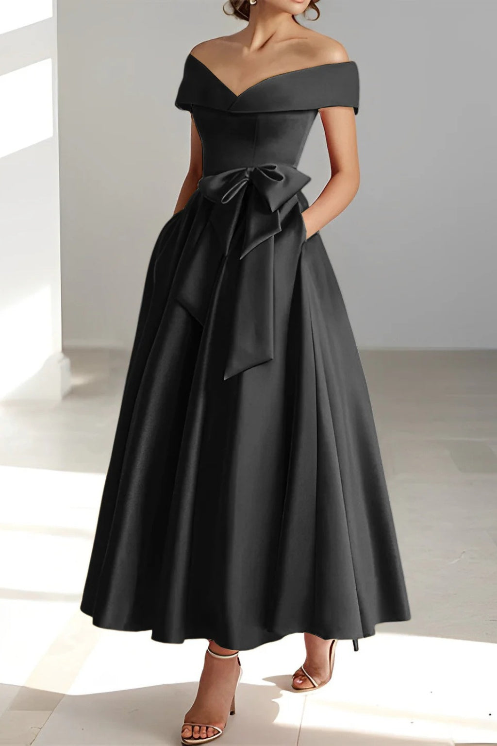 Vestido de Dama de Honor Hombros Descubiertos Mujer Cinturón