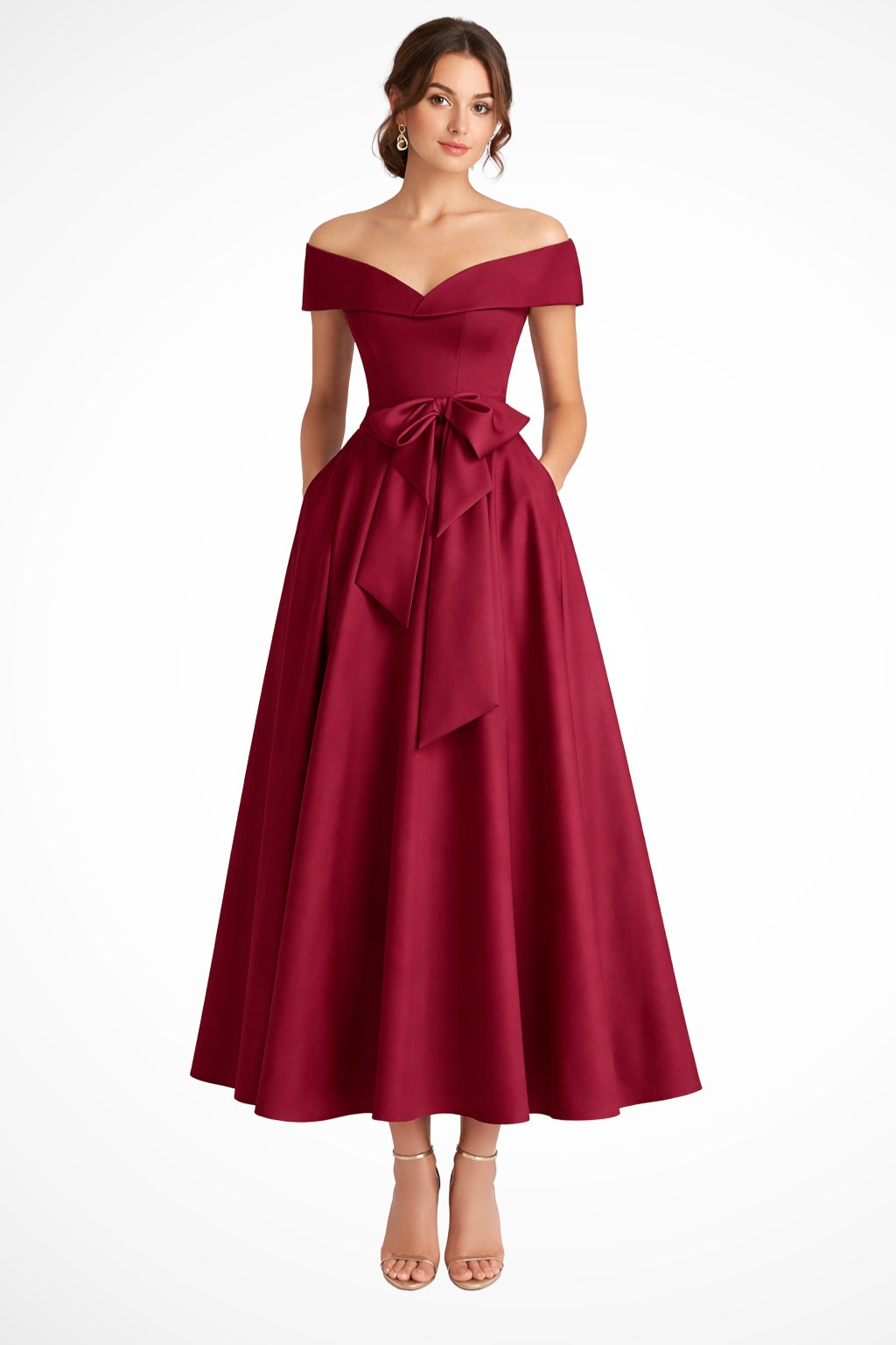 Vestido de Dama de Honor Hombros Descubiertos Mujer Cinturón