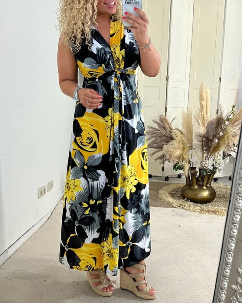 Vestido de Fiesta Largo Estampado Floral Mujer Escote V