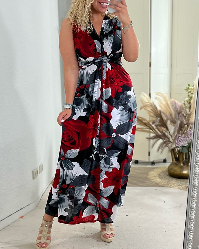 Vestido de Fiesta Largo Estampado Floral Mujer Escote V