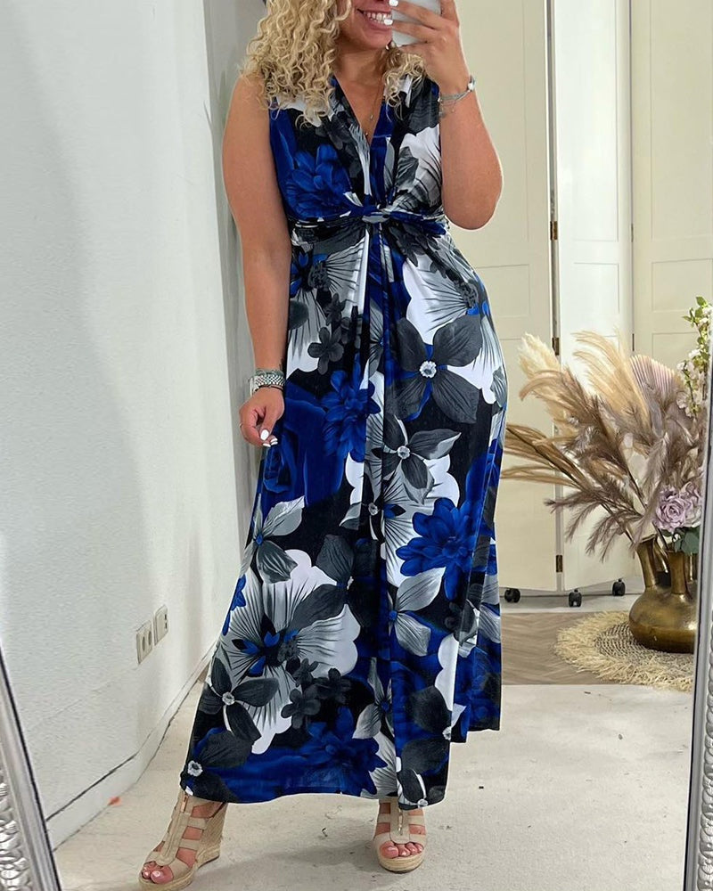 Vestido de Fiesta Largo Estampado Floral Mujer Escote V