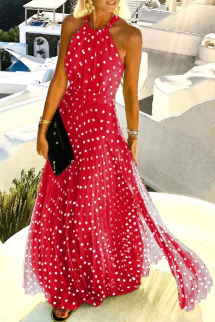 Vestido de Lunares Halter Mujer Espalda Descubierta