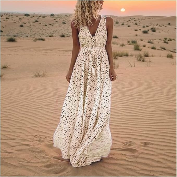 Paloma | Vestido Largo de Lunares de Escote V Mujer Tirantes