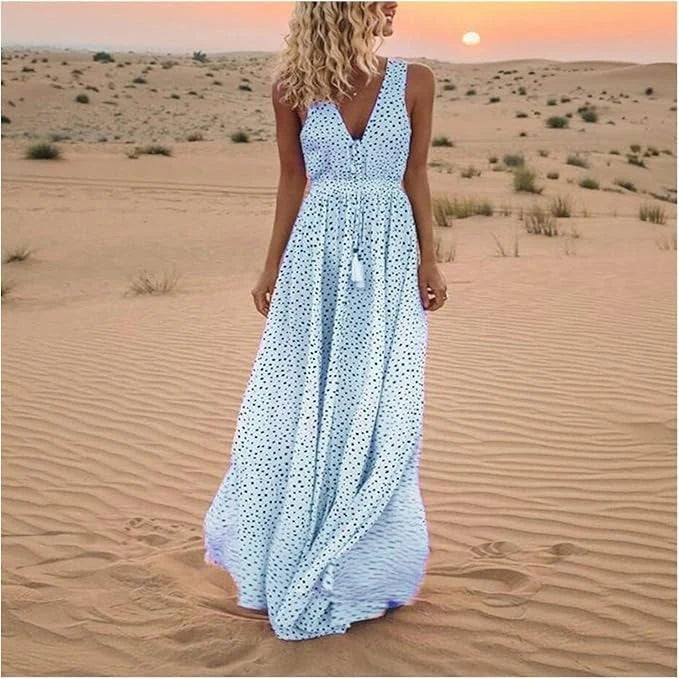Vestido de Lunares Largo Escote V Mujer Tirantes