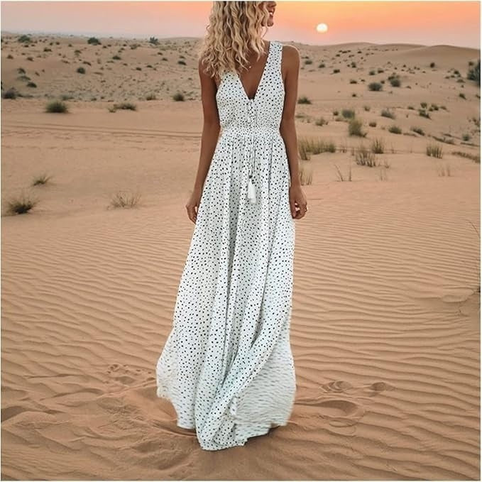 Paloma | Vestido Largo de Lunares de Escote V Mujer Tirantes