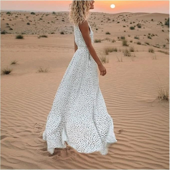 Vestido de Lunares Largo Escote V Mujer Tirantes