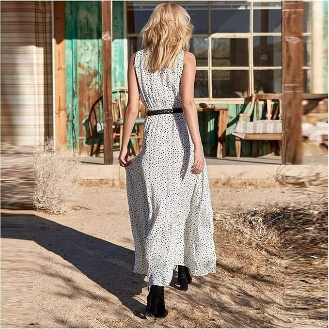 Paloma | Vestido Largo de Lunares de Escote V Mujer Tirantes