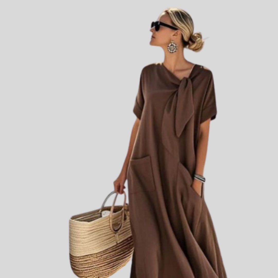 Vestido Largo Casual con Lazo Mujer Bolsillos