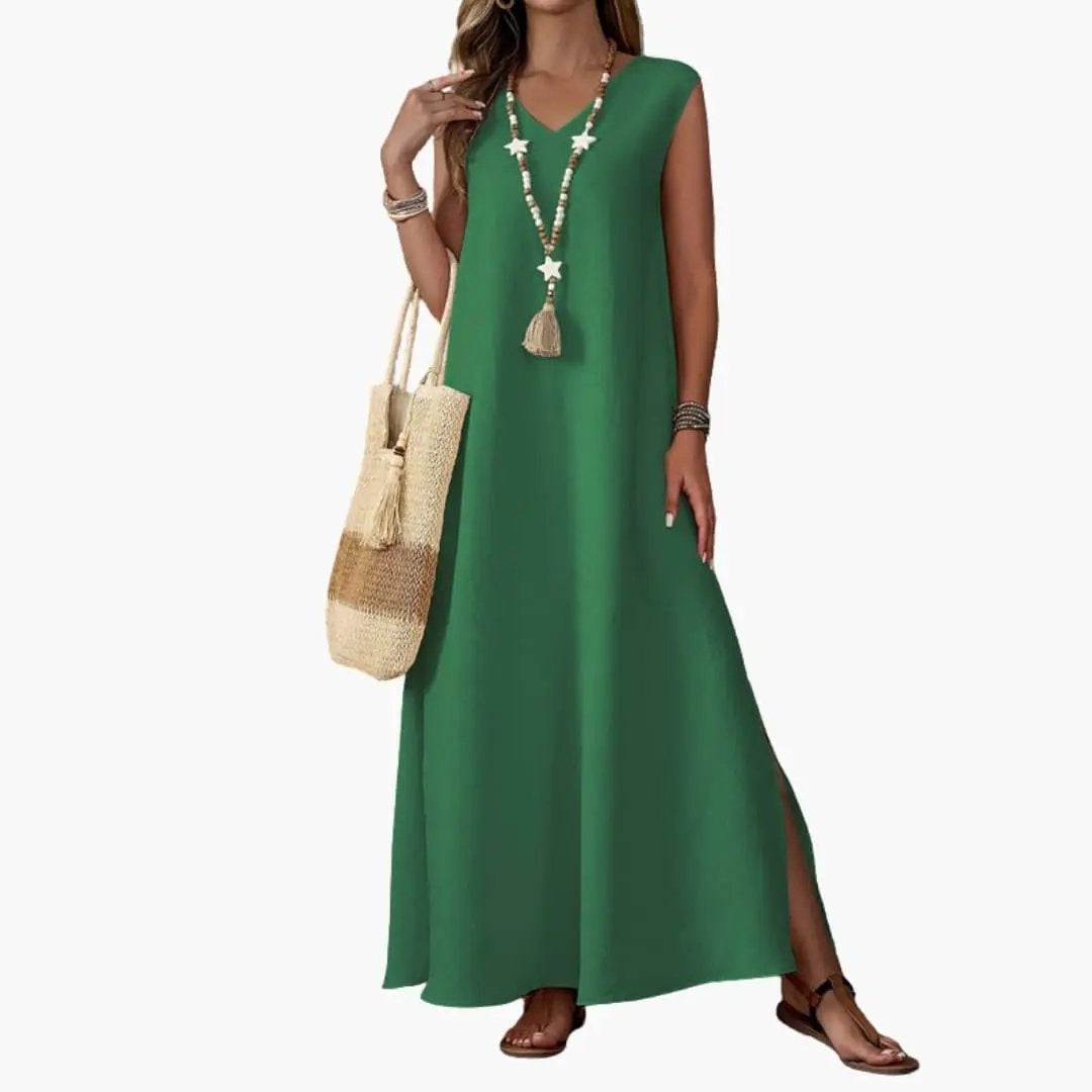 Vestido Largo Casual Sin Mangas Mujer Escote V