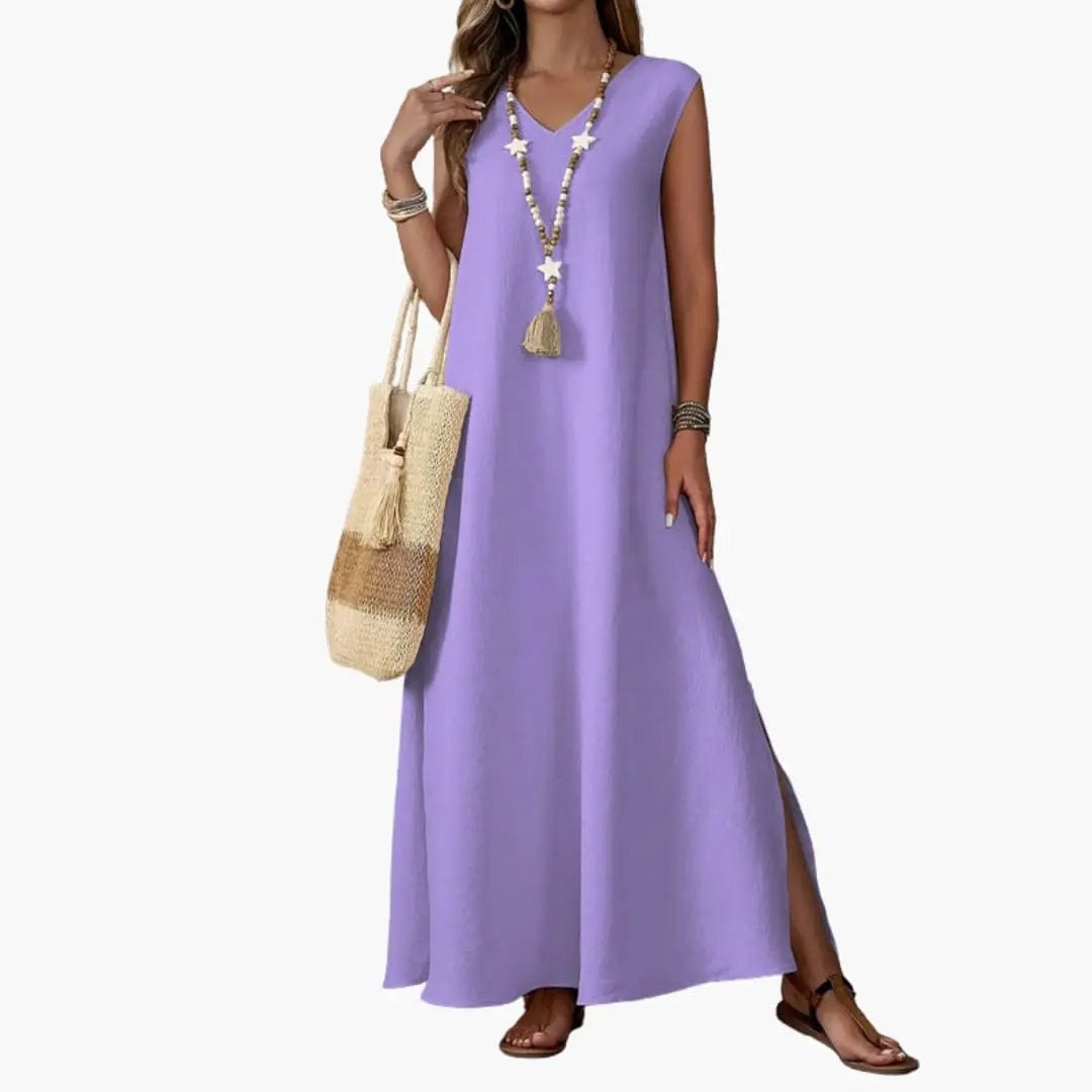 Vestido Largo Casual Sin Mangas Mujer Escote V