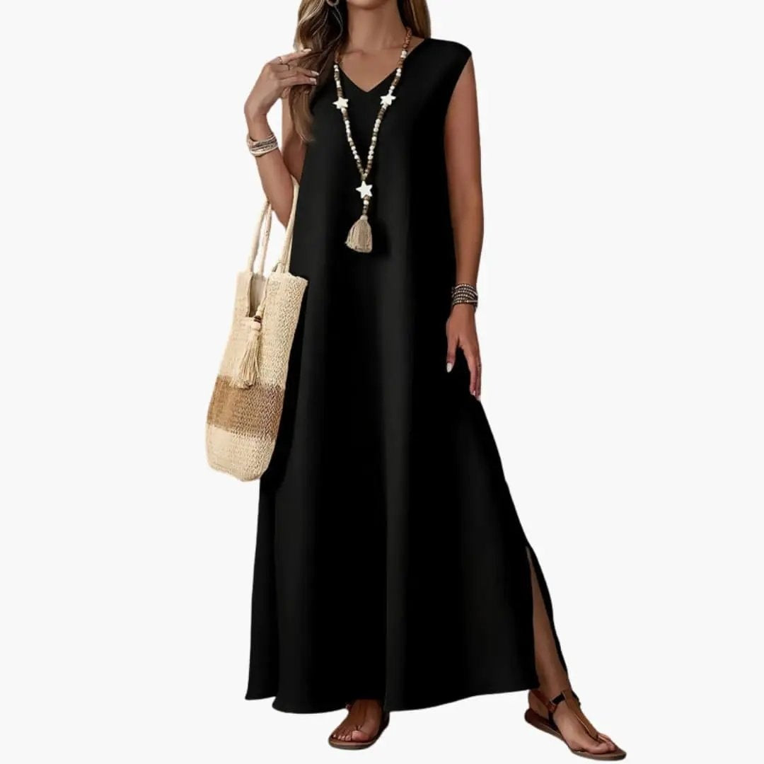 Vestido Largo Casual Sin Mangas Mujer Escote V
