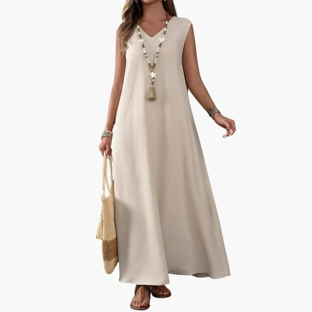 Vestido Largo Casual Sin Mangas Mujer Escote V