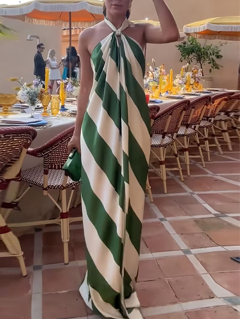 Vestido Largo con Espalda Descubierta Estampado Diagonal Mujer