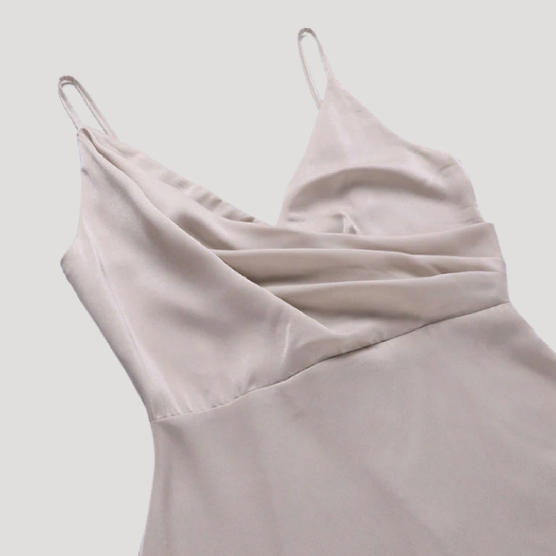 Vestido Largo de Cóctel Drapeado Mujer Tirantes Escote V