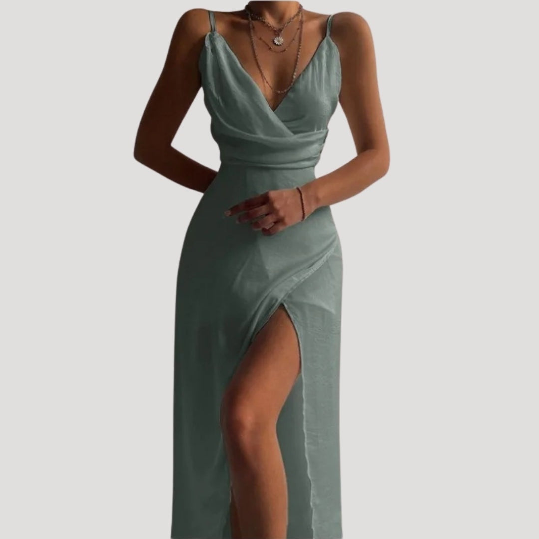 Vestido Largo de Cóctel Drapeado Mujer Tirantes Escote V