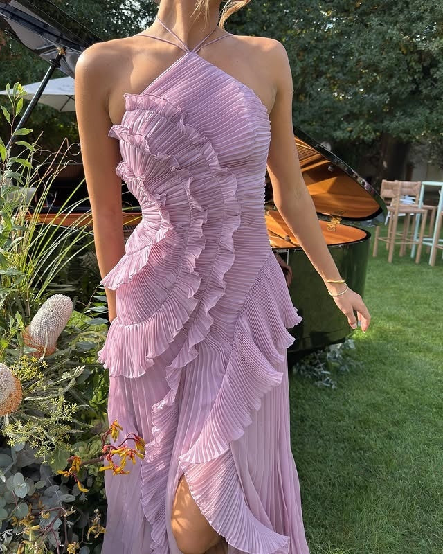 Vestido Largo de Fiesta con Volantes Mujer Cuello Halter