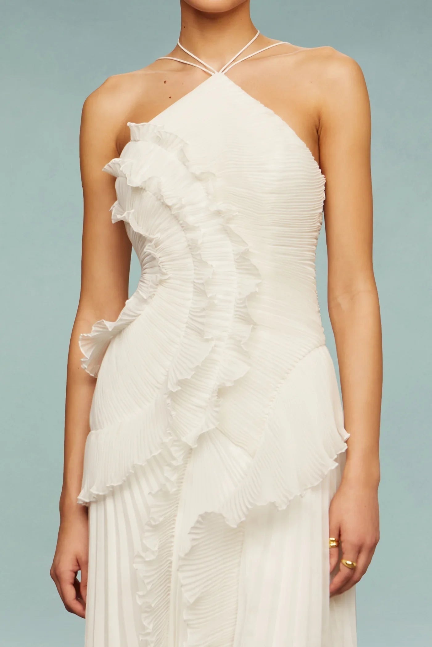 Vestido Largo de Fiesta con Volantes Mujer Cuello Halter