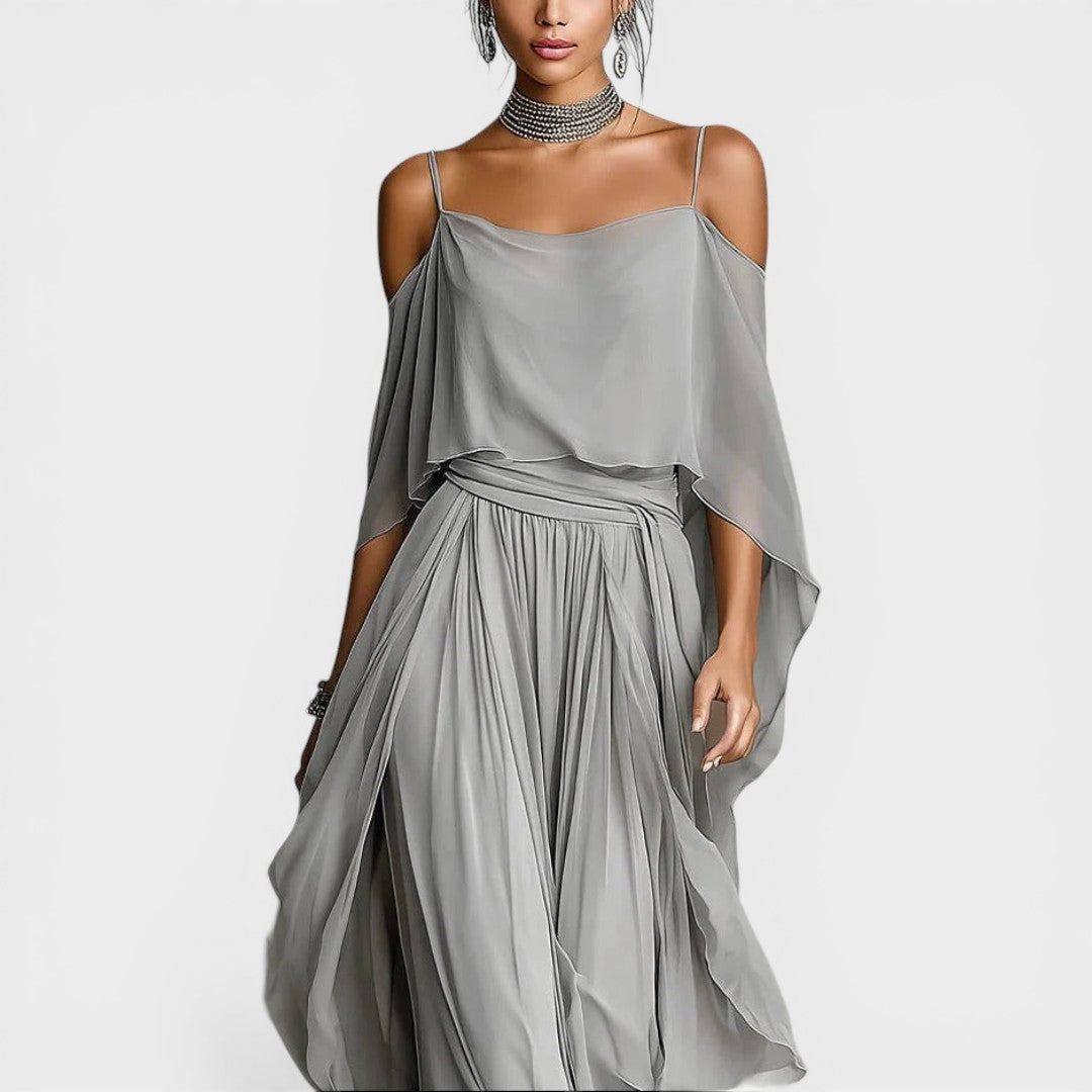 Vestido Largo de Fiesta Drapeado Mujer Hombros Descubiertos