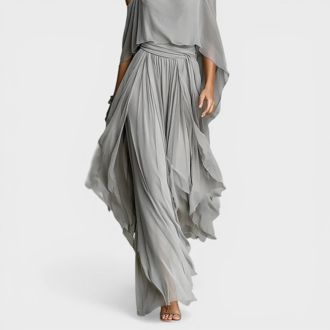 Vestido Largo de Fiesta Drapeado Mujer Hombros Descubiertos