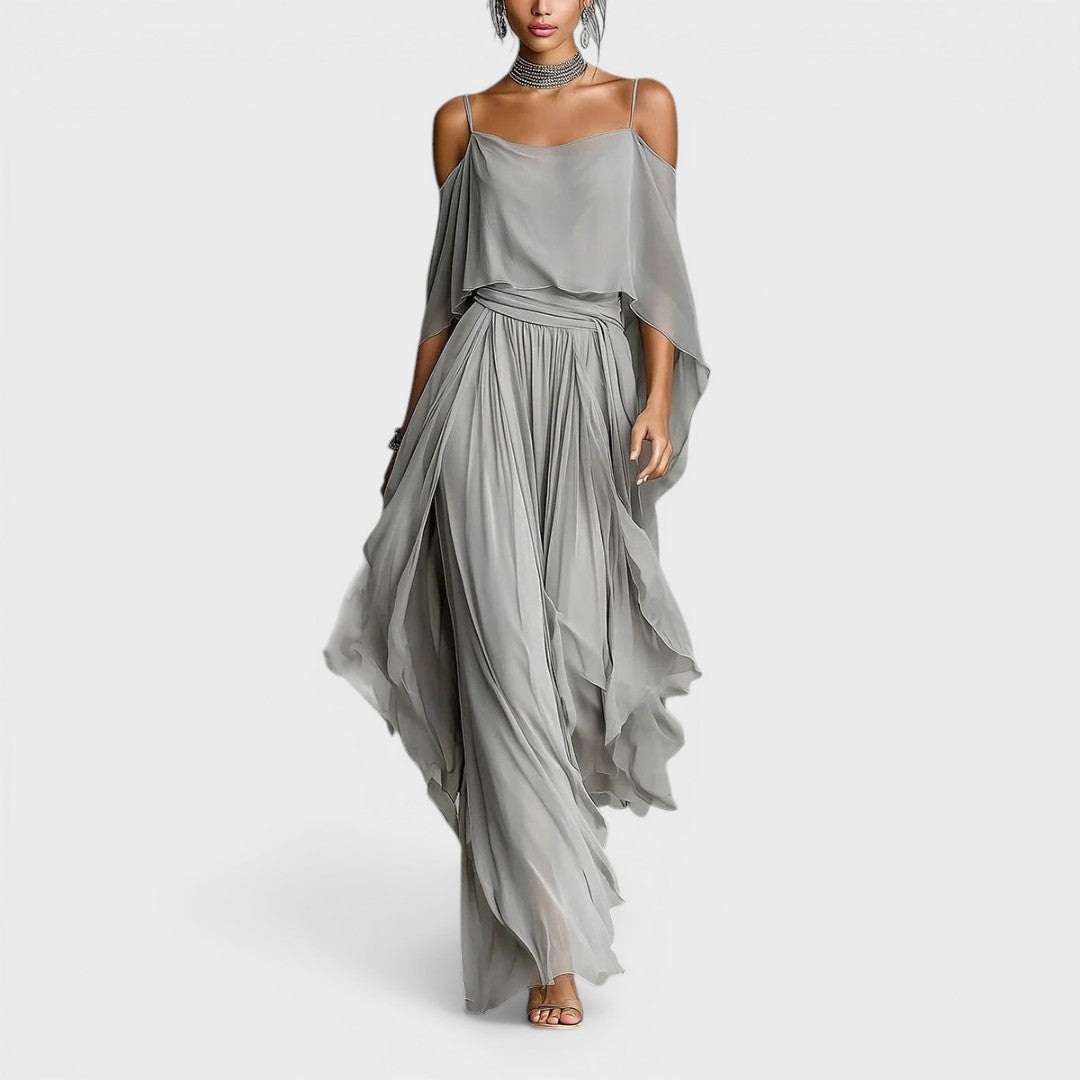 Vestido Largo de Fiesta Drapeado Mujer Hombros Descubiertos