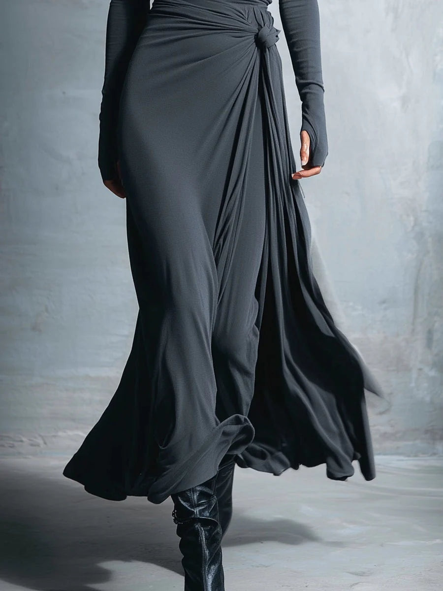 Vestido Largo de Fiesta Drapeado Mujer Manga Larga