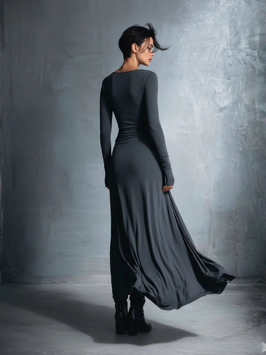 Vestido Largo de Fiesta Drapeado Mujer Manga Larga