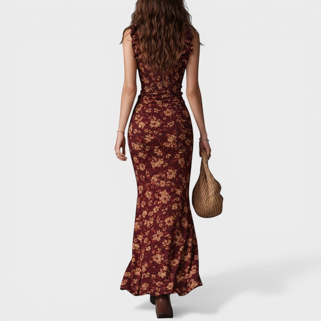 Vestido Largo de Fiesta Estampado Floral Mujer Abertura Lateral