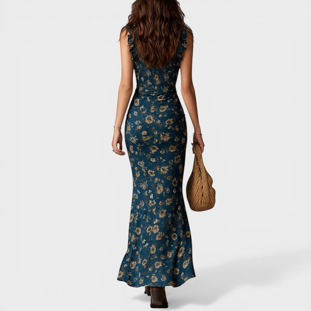 Vestido Largo de Fiesta Estampado Floral Mujer Abertura Lateral