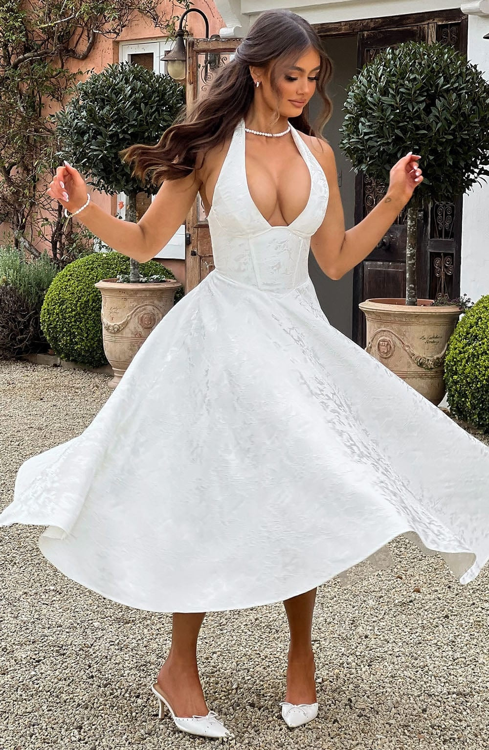 Vestido Largo de Fiesta Halter Mujer Escote Profundo