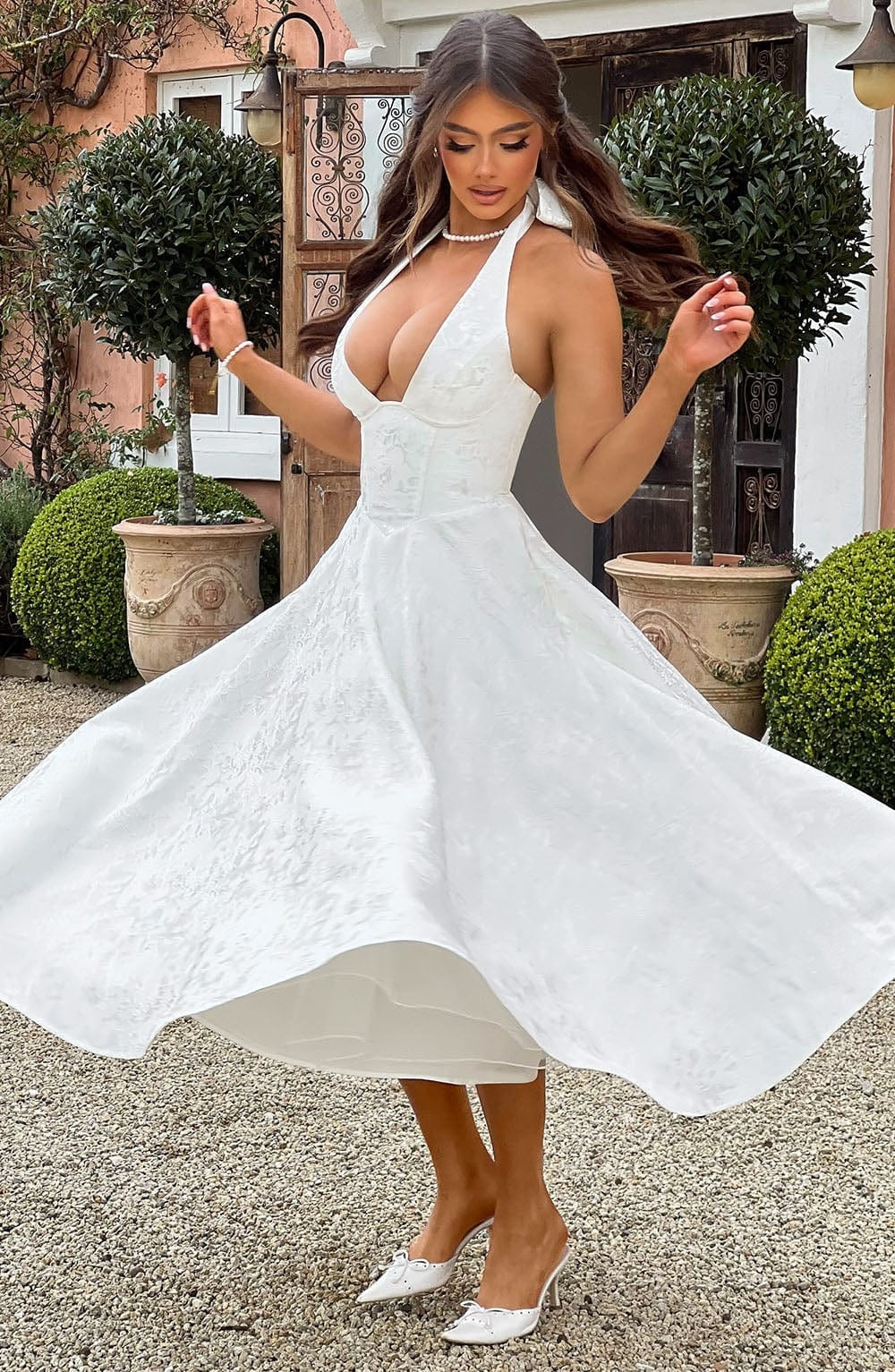 Vestido Largo de Fiesta Halter Mujer Escote Profundo