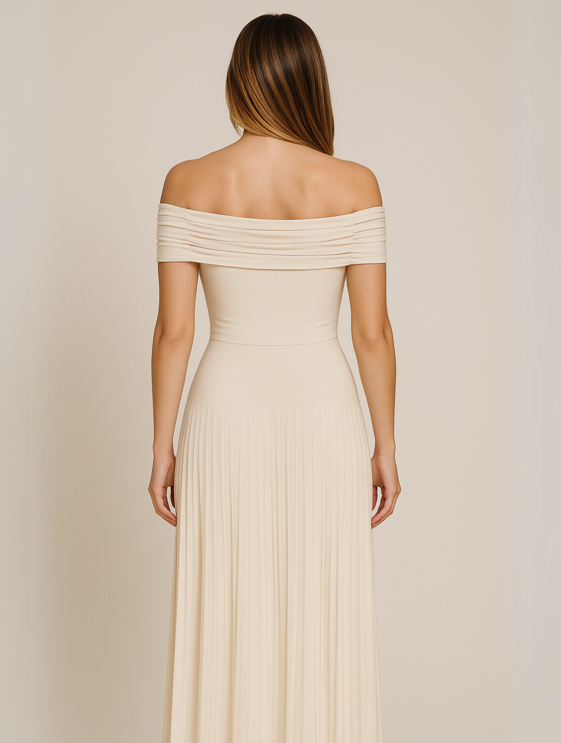 Vestido Largo de Fiesta Hombros Descubiertos Mujer Plisado