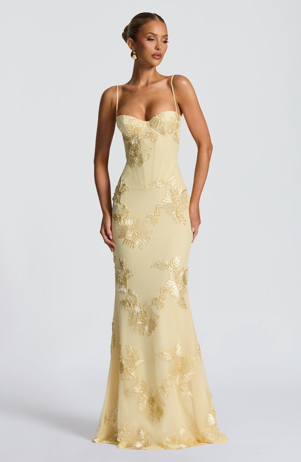 Vestido Largo de Fiesta Mujer Bordado Floral Tirantes