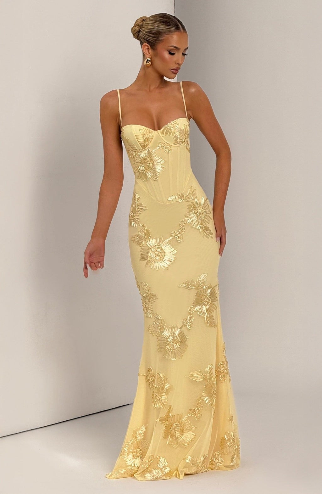 Vestido Largo de Fiesta Mujer Bordado Floral Tirantes