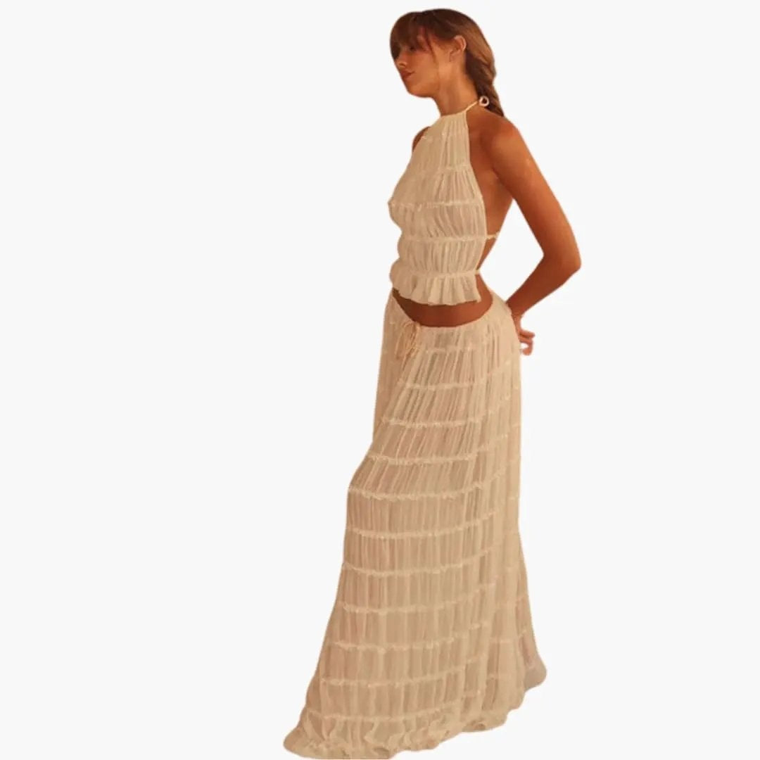 Vestido Largo de Fiesta Mujer Cuello Halter Volantes