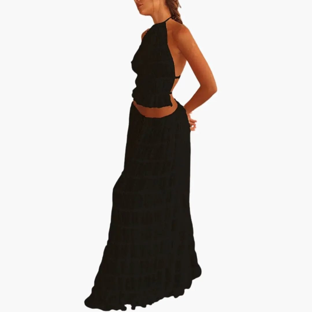 Vestido Largo de Fiesta Mujer Cuello Halter Volantes