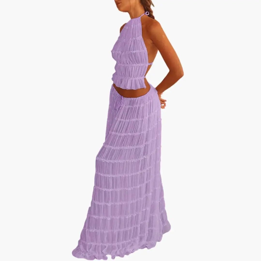 Vestido Largo de Fiesta Mujer Cuello Halter Volantes