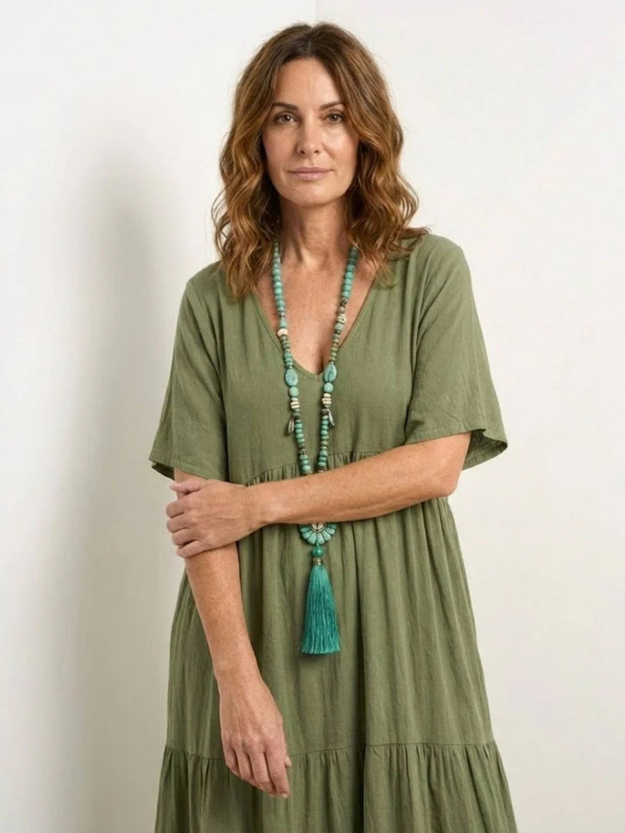 Vestido Largo de Fiesta Mujer Escote V Volantes