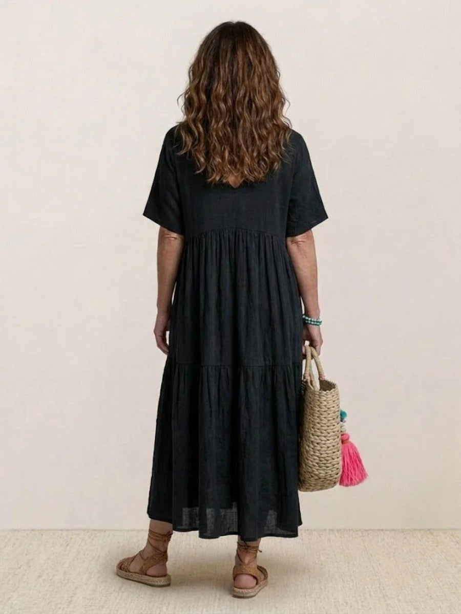 Vestido Largo de Fiesta Mujer Escote V Volantes