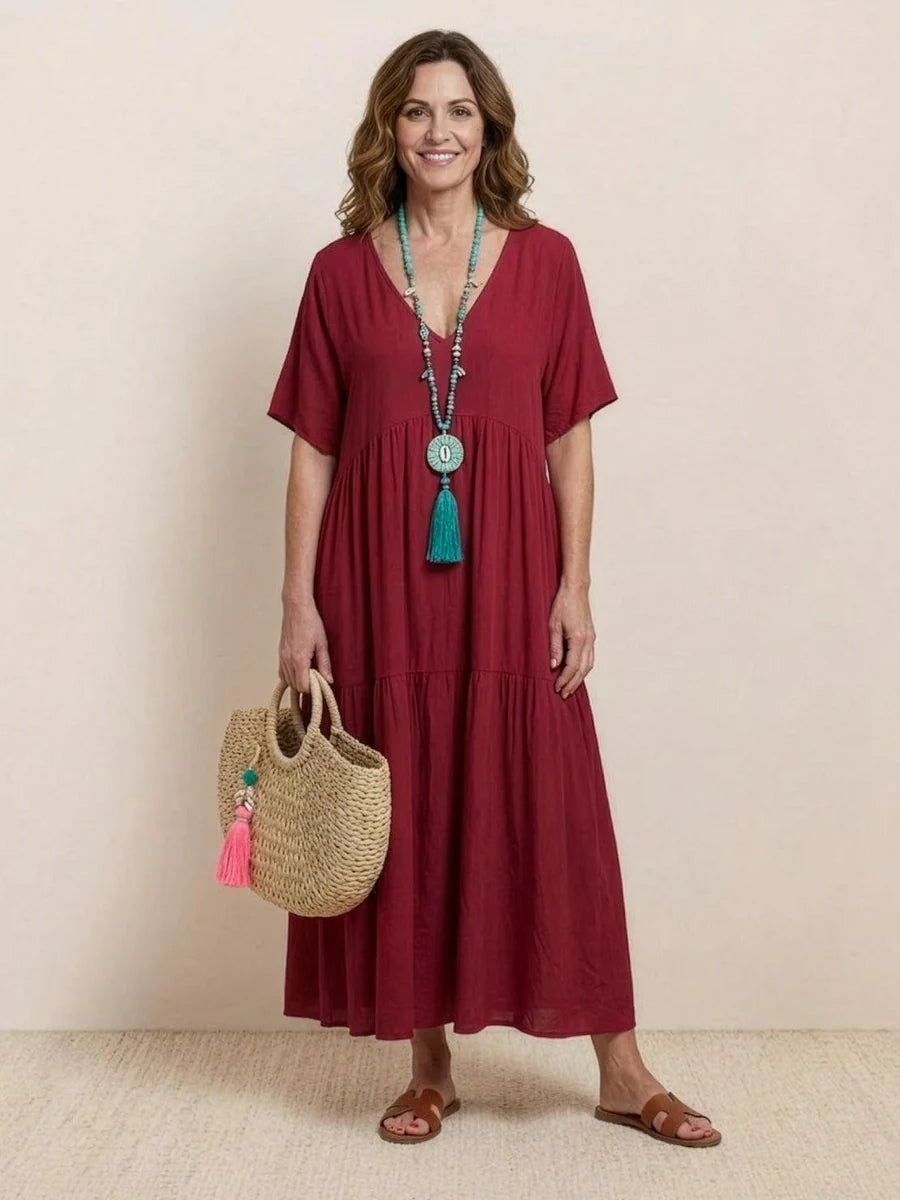 Vestido Largo de Fiesta Mujer Escote V Volantes