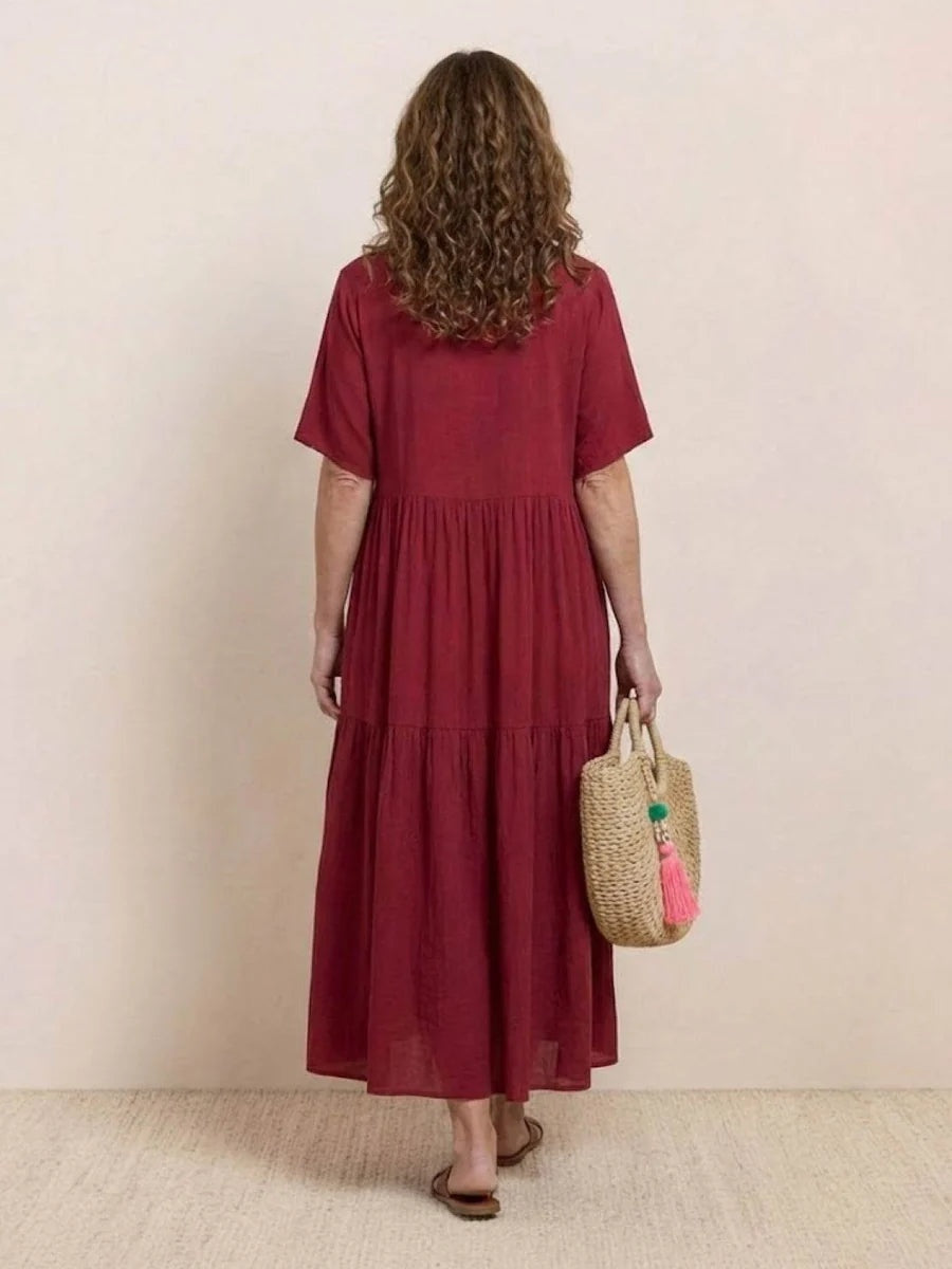 Vestido Largo de Fiesta Mujer Escote V Volantes