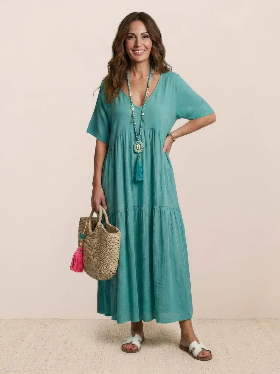 Vestido Largo de Fiesta Mujer Escote V Volantes