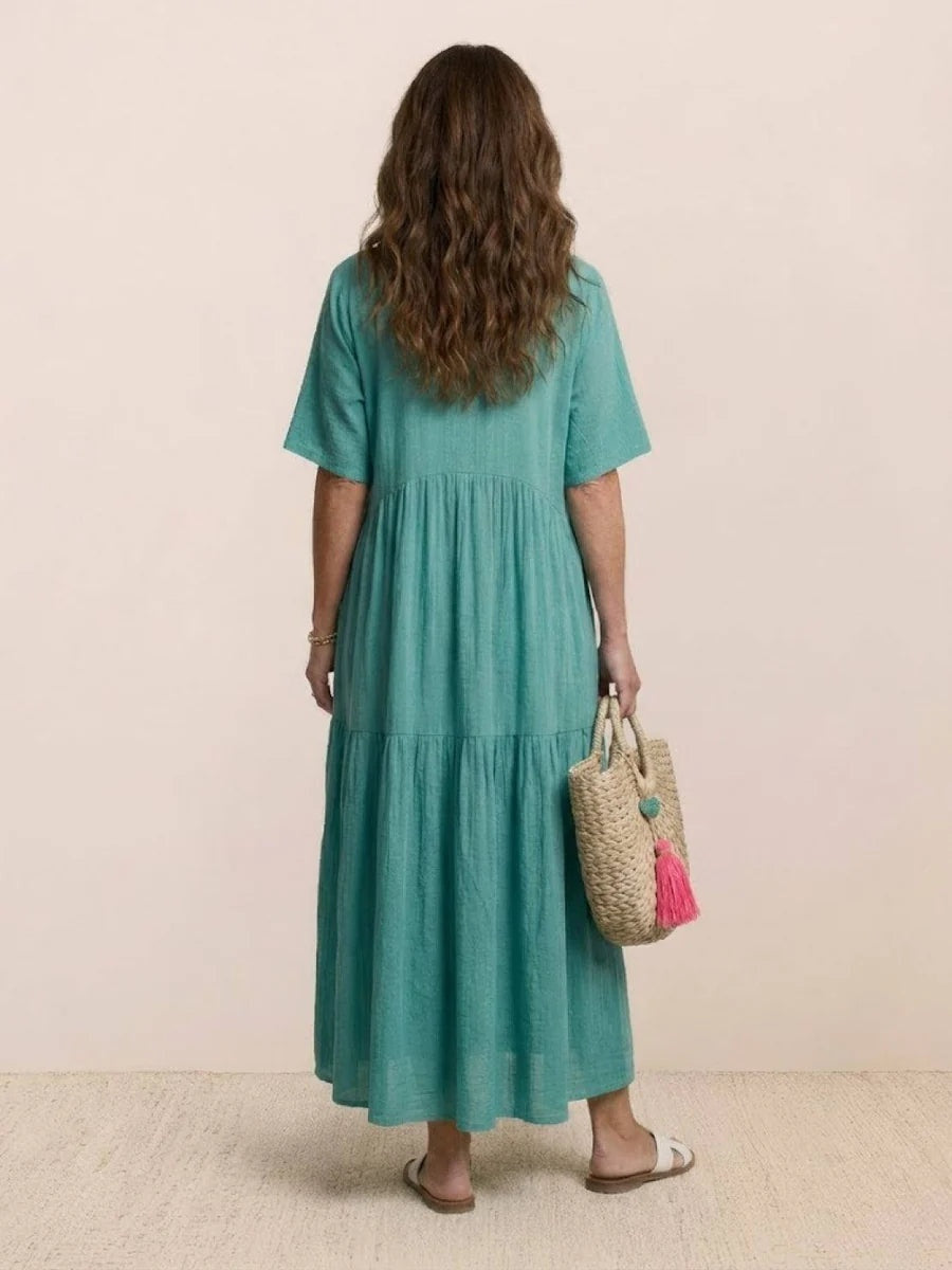 Vestido Largo de Fiesta Mujer Escote V Volantes