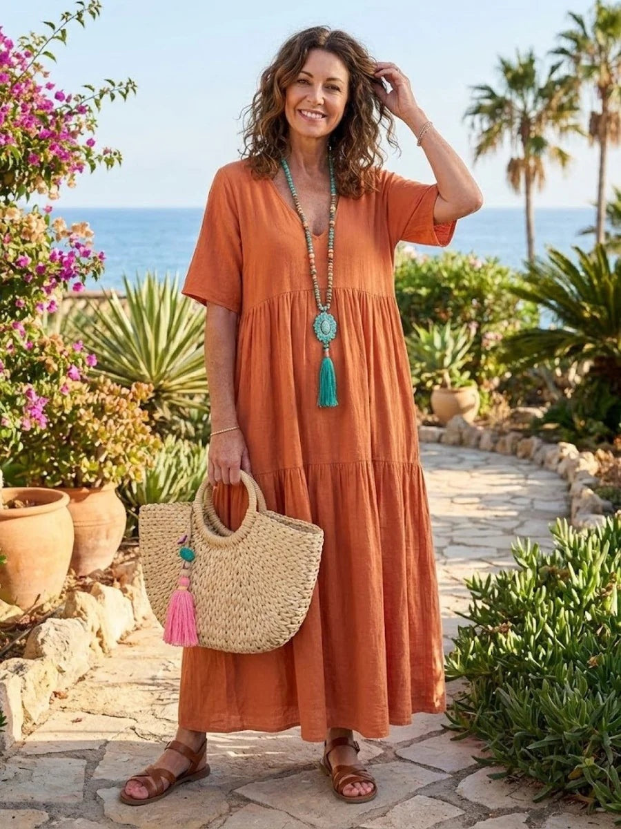 Vestido Largo de Fiesta Mujer Escote V Volantes