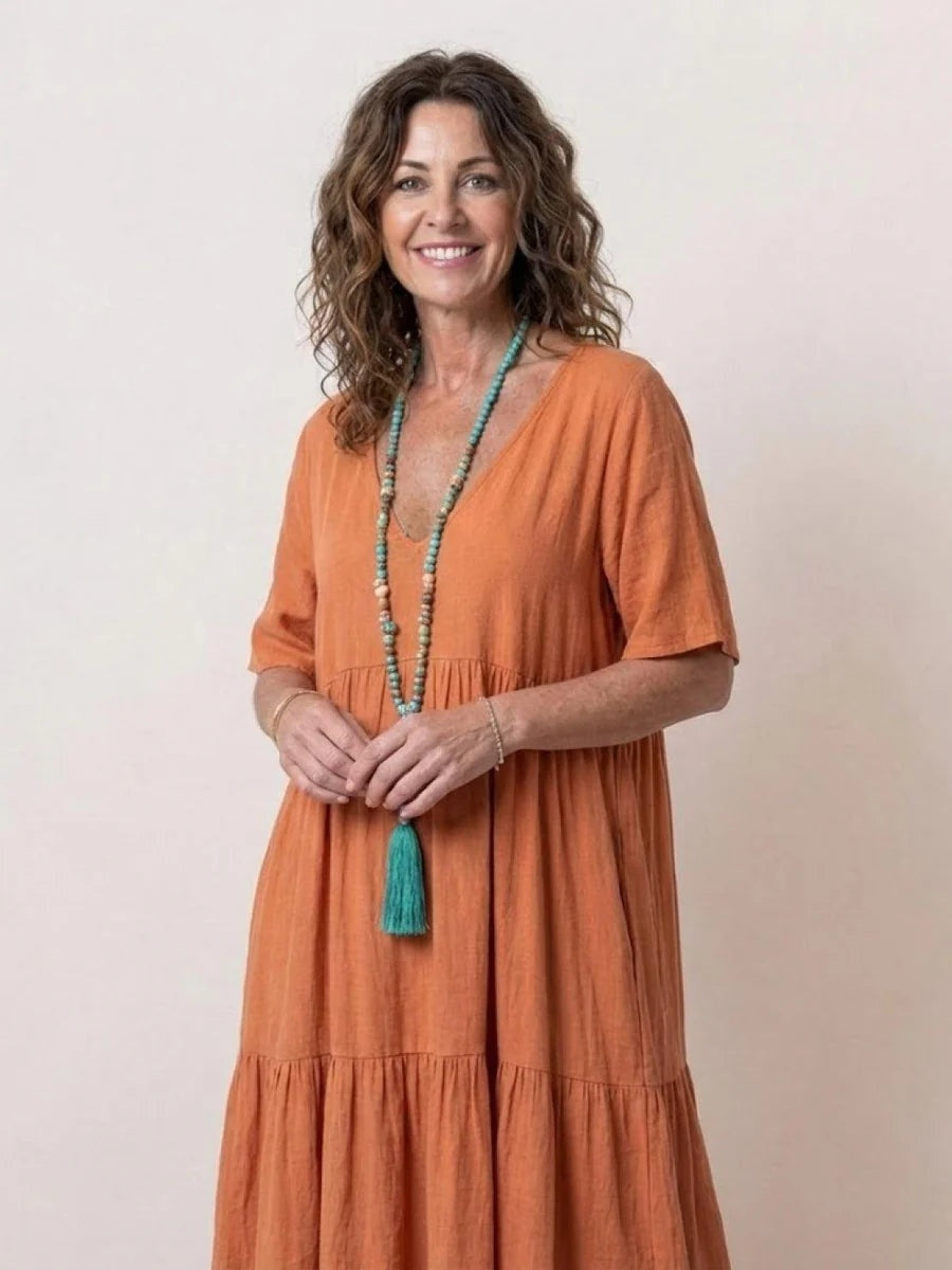 Vestido Largo de Fiesta Mujer Escote V Volantes