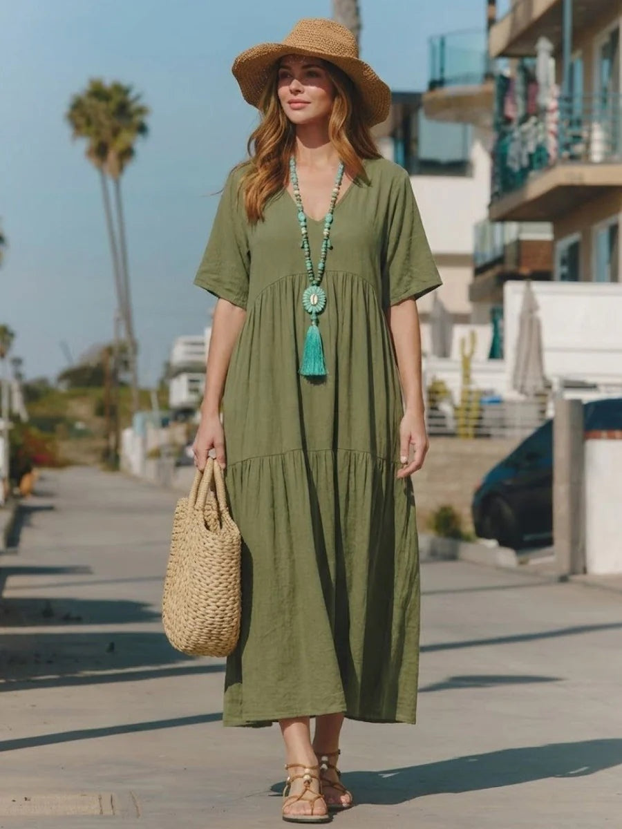 Vestido Largo de Fiesta Mujer Escote V Volantes