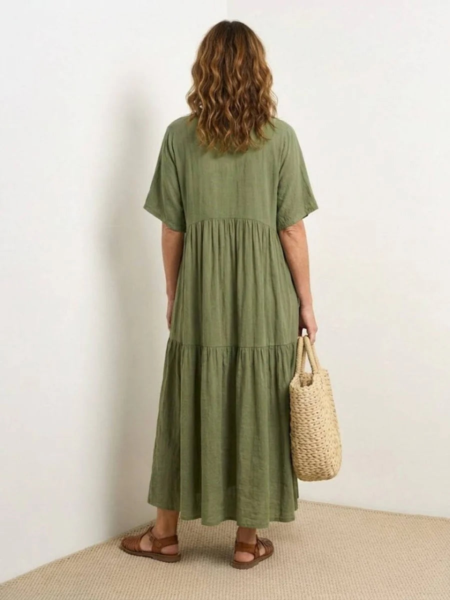 Vestido Largo de Fiesta Mujer Escote V Volantes