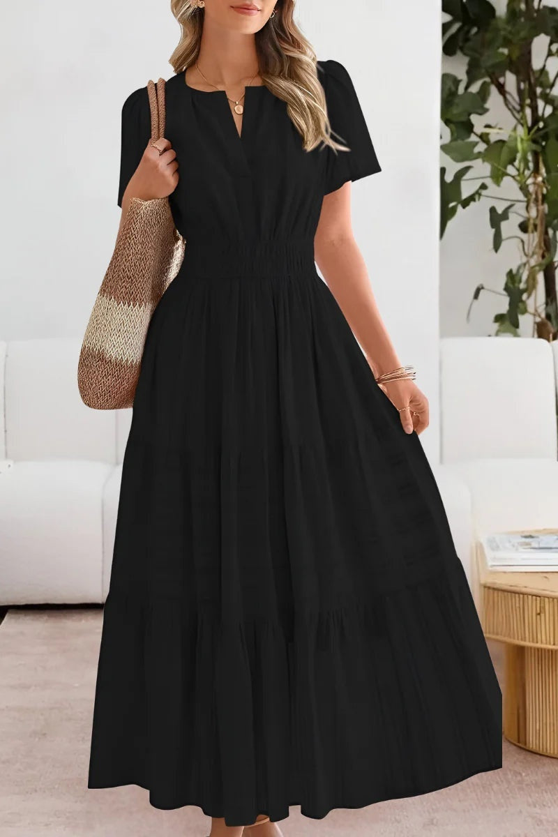 Vestido Largo de Fiesta Mujer Manga Corta Escote V