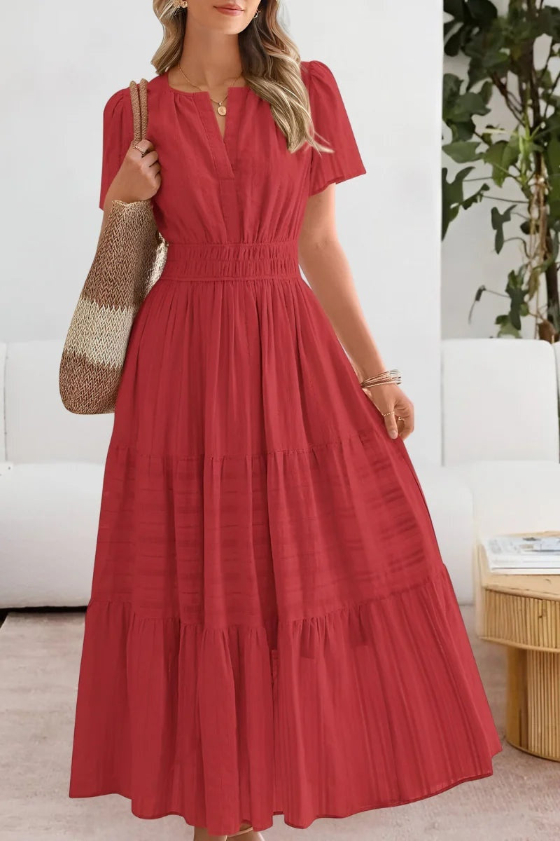 Vestido Largo de Fiesta Mujer Manga Corta Escote V