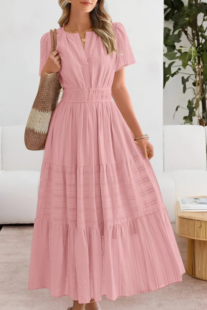 Vestido Largo de Fiesta Mujer Manga Corta Escote V